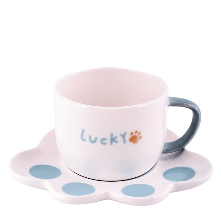 Pastel Mug With Paw Saucer Ceramic Mug