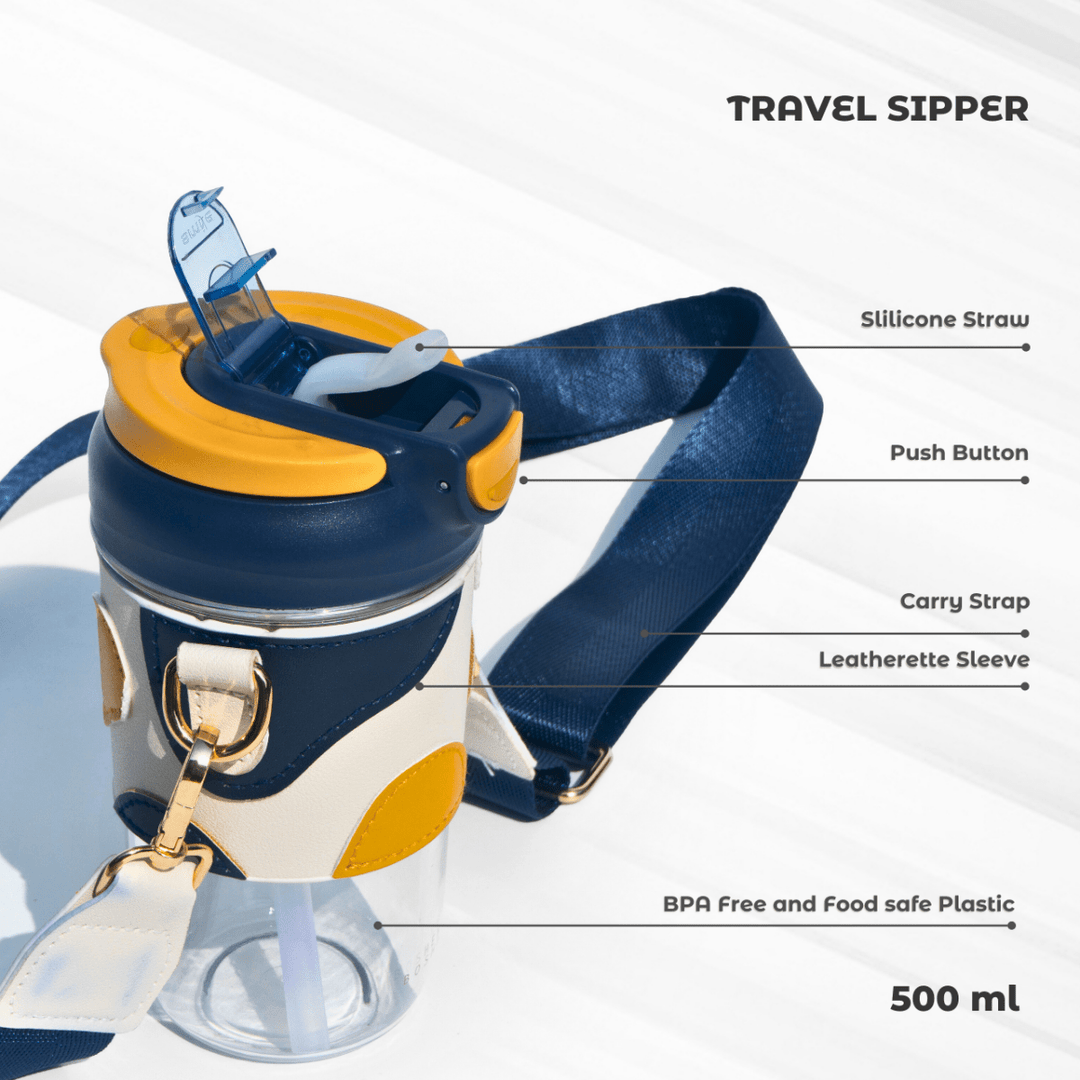 Travel Sipper with Leatherette Sleeve And a Strap Sipper