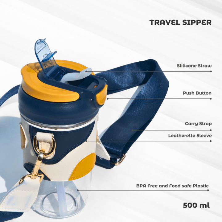 Travel Sipper with Leatherette Sleeve And a Strap Sipper