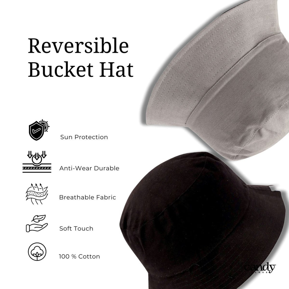 Candy Bucket Hat - Reversible (Black & Grey) Caps