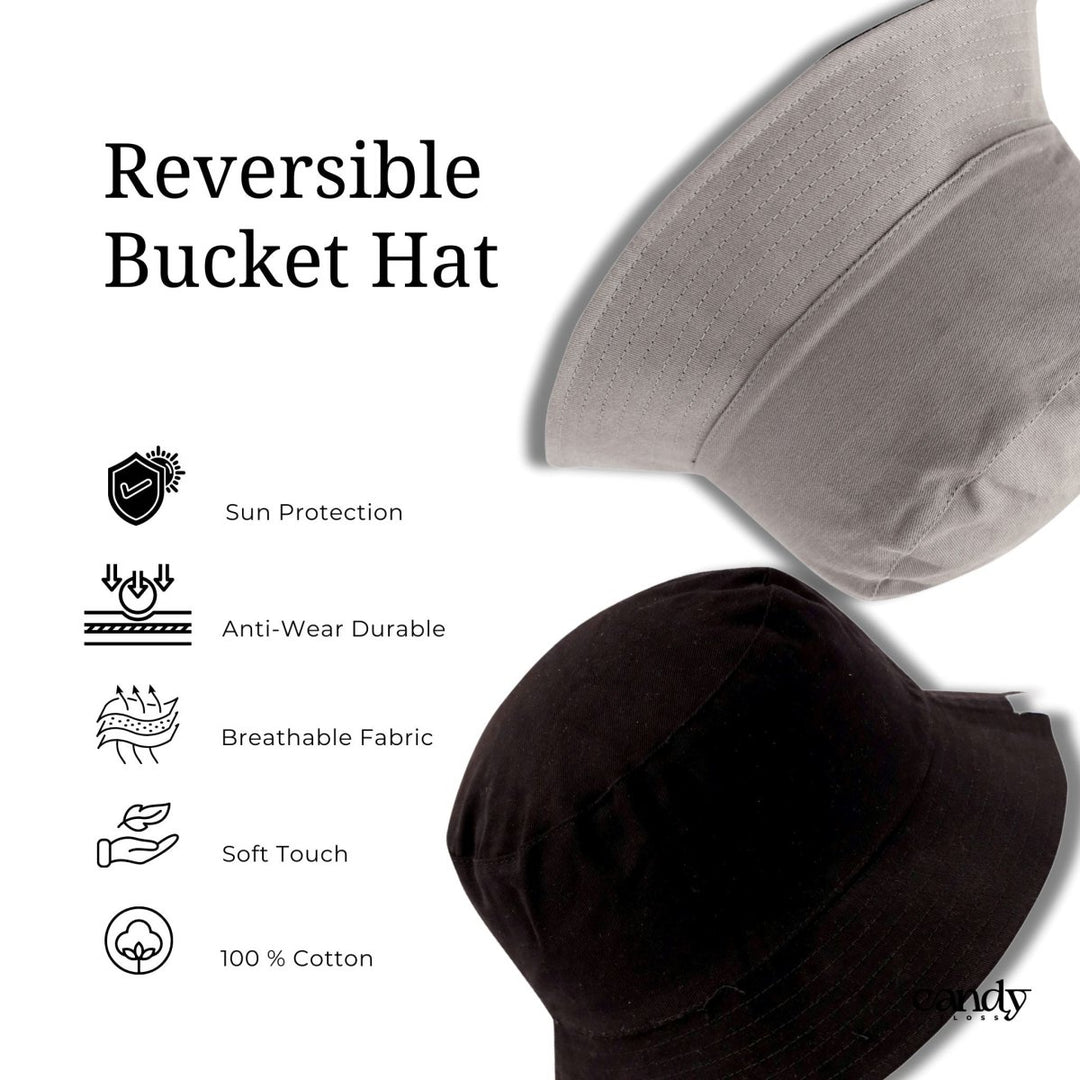 Candy Bucket Hat - Reversible (Black & Grey) Caps