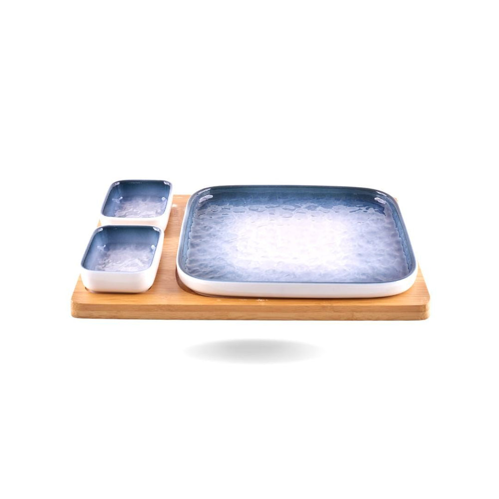 Ceramic Service Bowl with Wooden Plate Serving Trays and Bowls