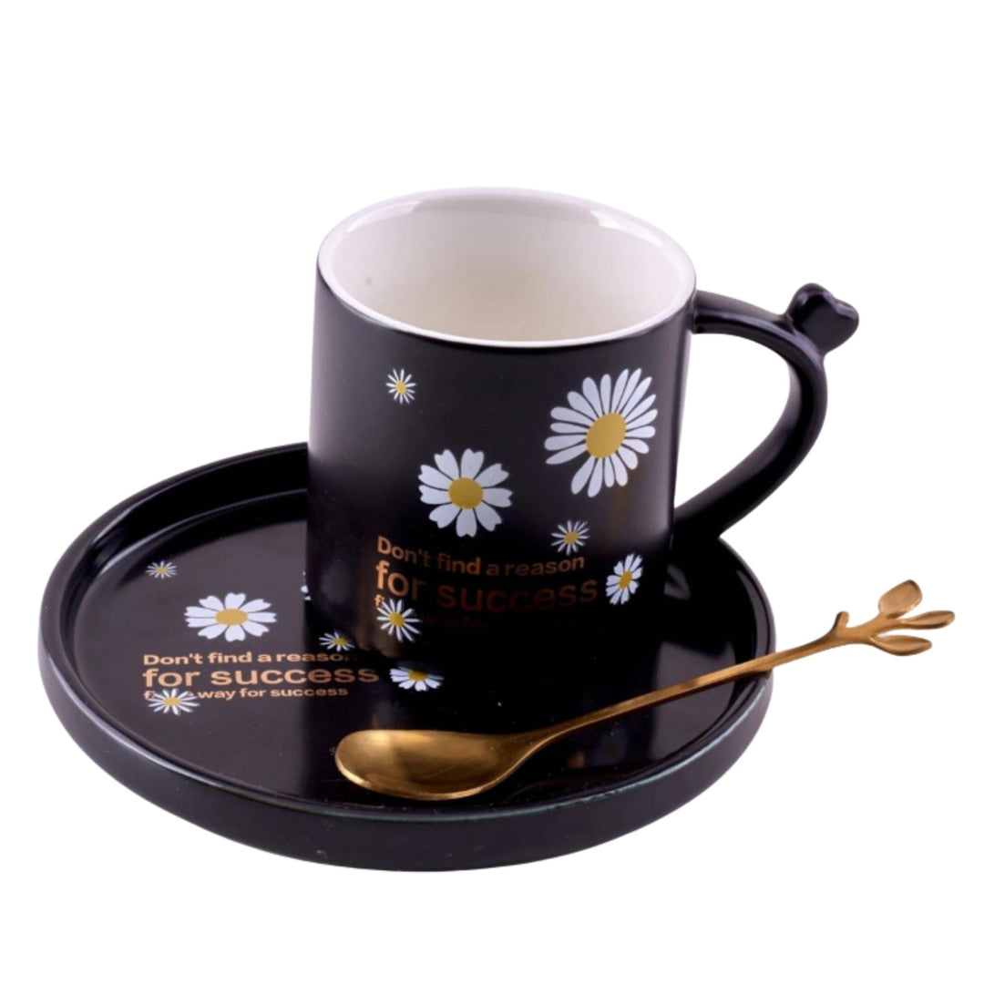 Black ceramic mug set with saucer and spoon from Candy Floss 