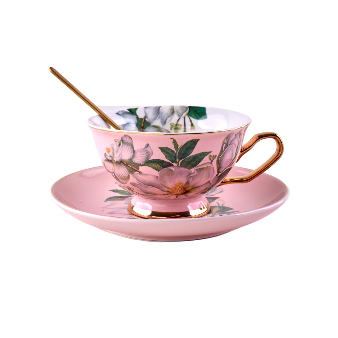 FLORAL TEACUP & SAUCER tea cup CandyFlossstores PINK FLOWER 