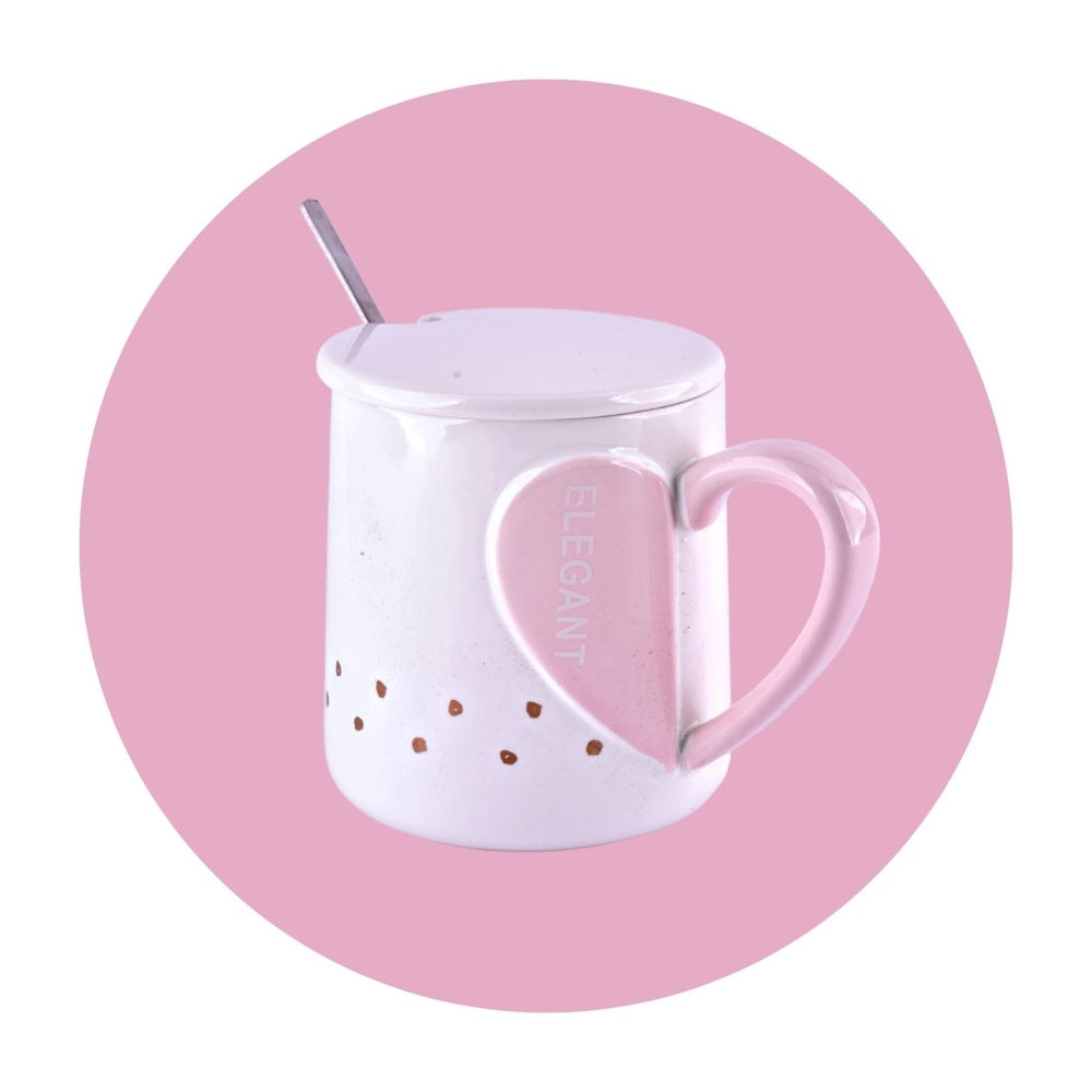 Hearts & Brews: Cute Mug with Lid & Spoon Ceramic Mug