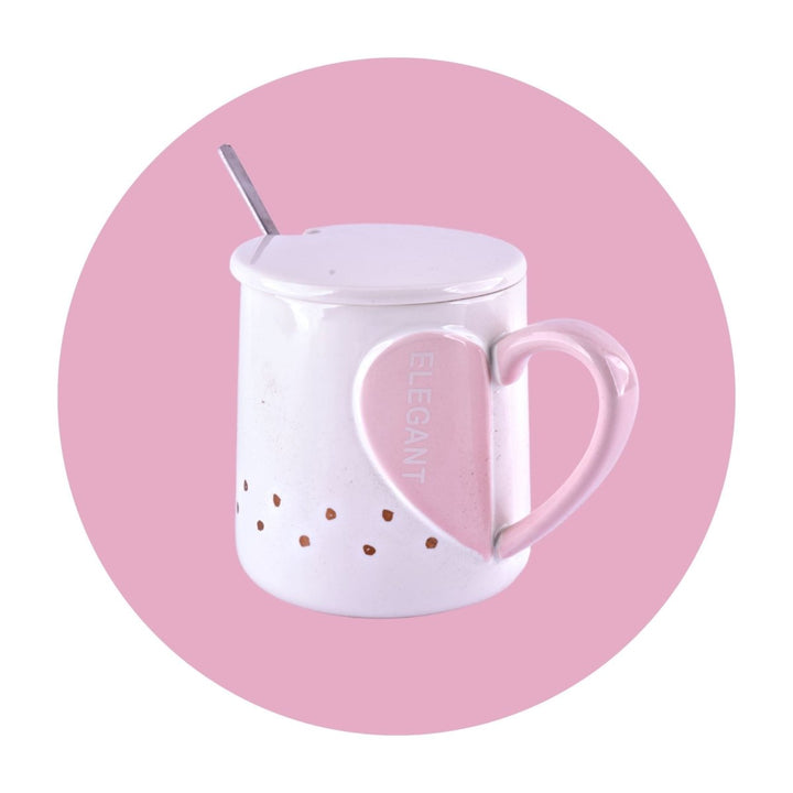 Hearts & Brews: Cute Mug with Lid & Spoon Ceramic Mug