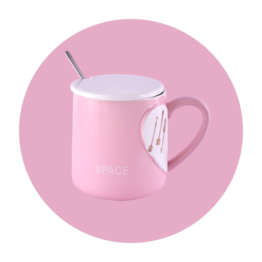 Hearts & Brews: Cute Mug with Lid & Spoon Ceramic Mug