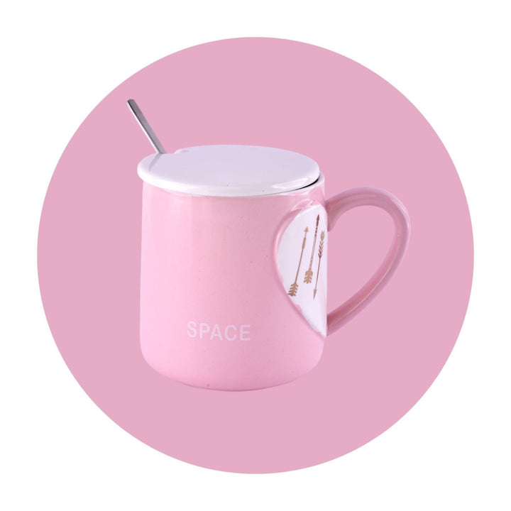 Hearts & Brews: Cute Mug with Lid & Spoon Ceramic Mug