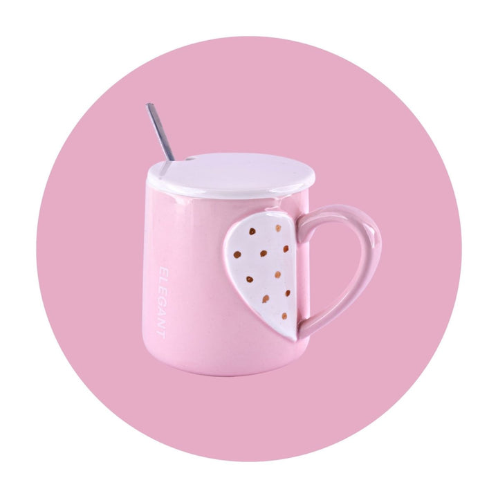 Hearts & Brews: Cute Mug with Lid & Spoon Ceramic Mug