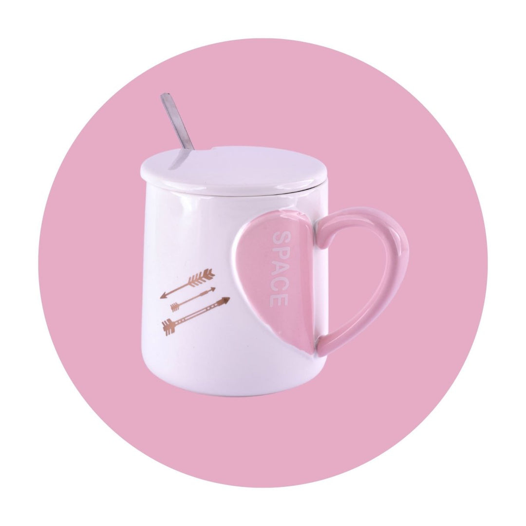 Hearts & Brews: Cute Mug with Lid & Spoon Ceramic Mug