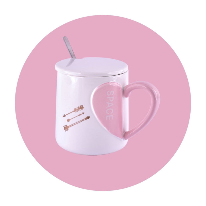 Hearts & Brews: Cute Mug with Lid & Spoon Ceramic Mug
