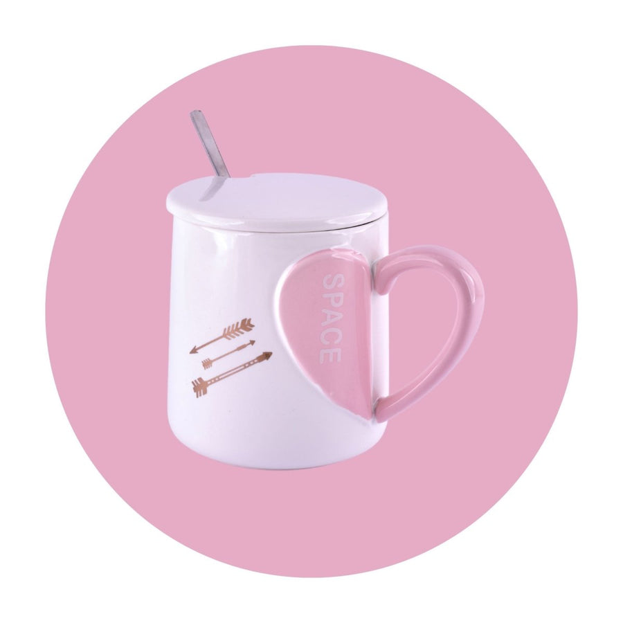 Hearts & Brews: Cute Mug with Lid & Spoon Ceramic Mug