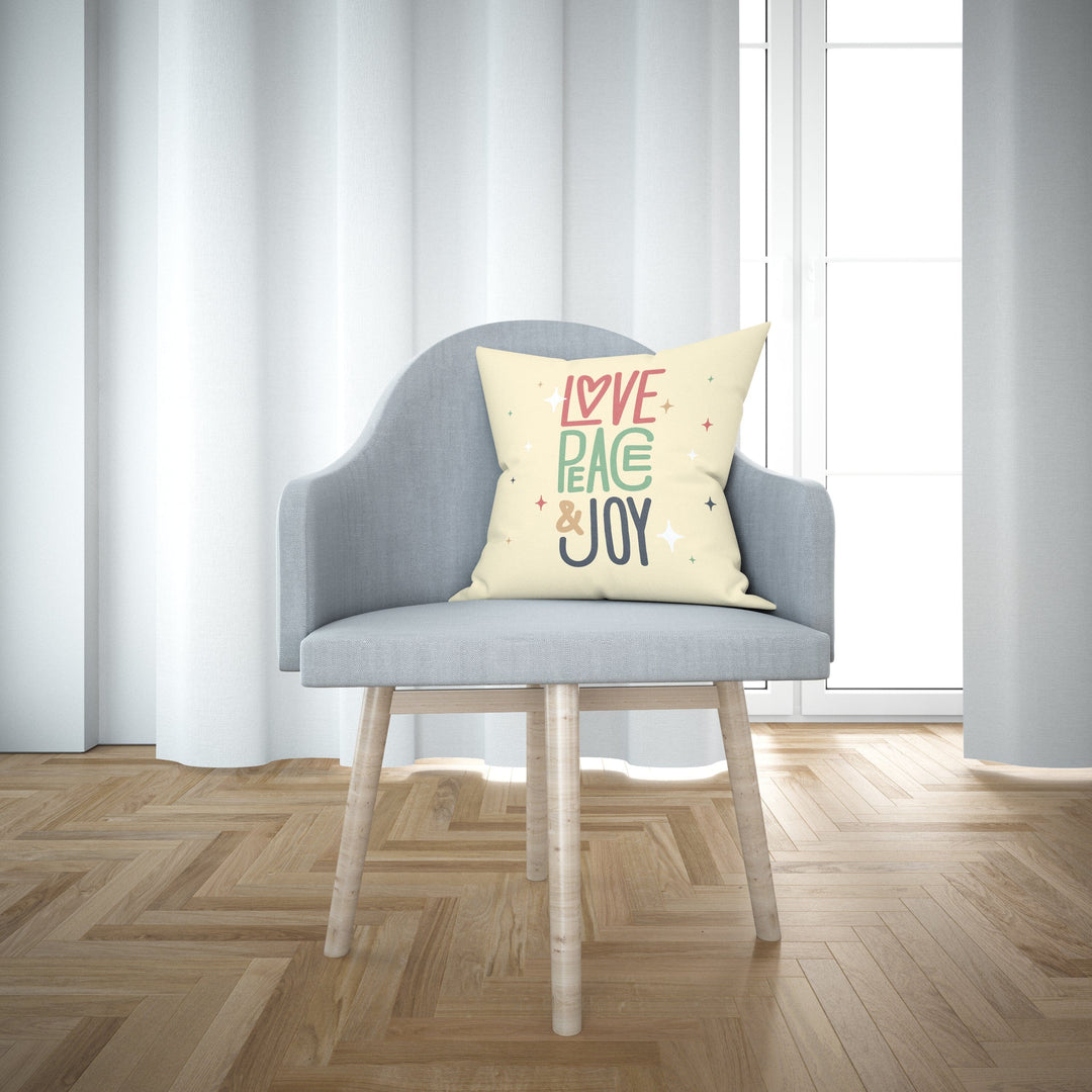 Love Peace & Joy Quote Cushion Home Decor Candy Floss