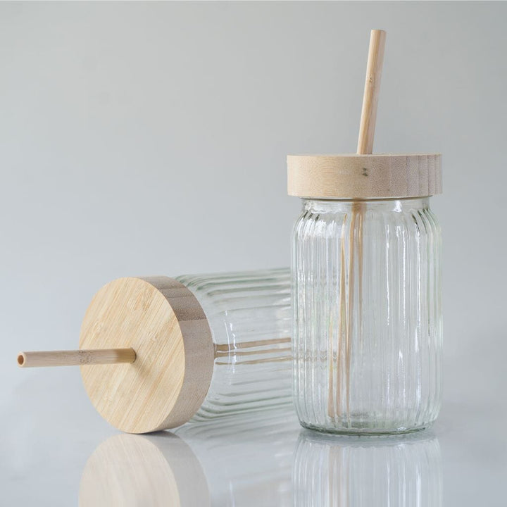Mason Jas With Bamboo lid & Straw JAR CandyFlossstores 