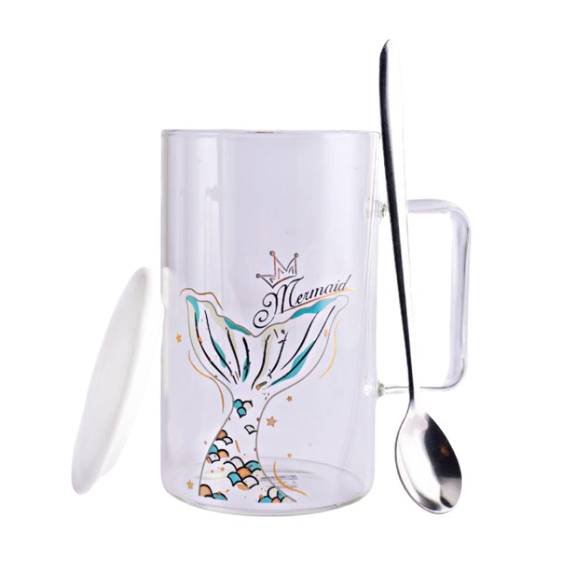Glass Mug Set with lid and stainless teel spoon
