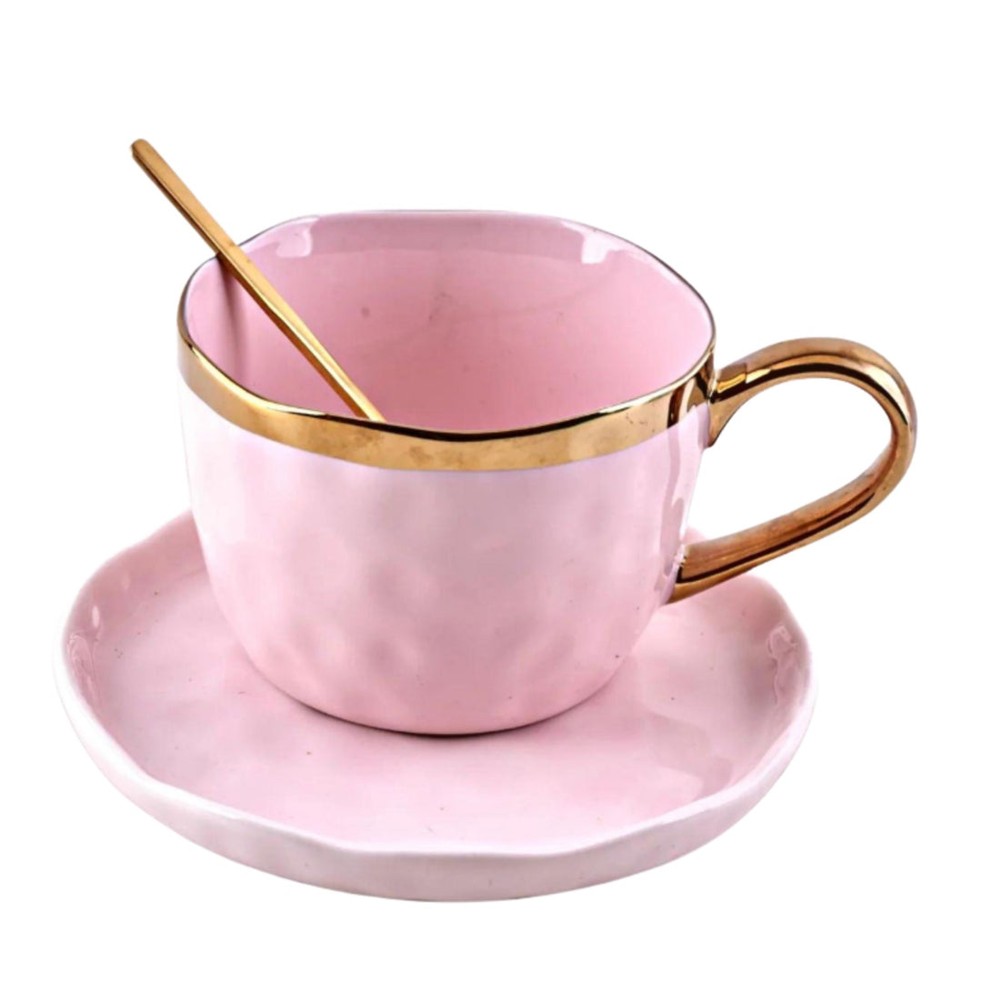 PREMIUM TEXTURED GOLDEN RIM MUG Mugs CandyFlossstores LIGHT PINK 