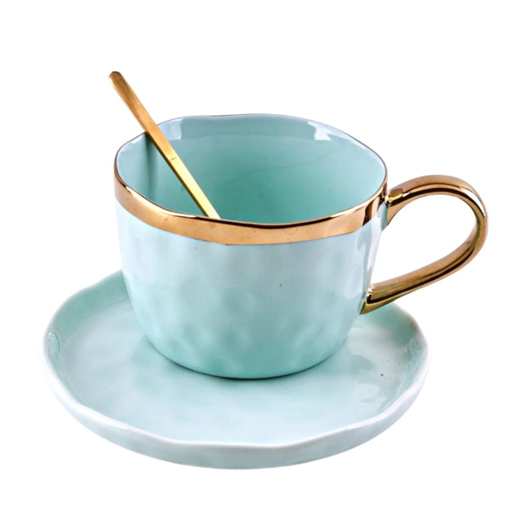 PREMIUM TEXTURED GOLDEN RIM MUG Mugs CandyFlossstores SKY BLUE 