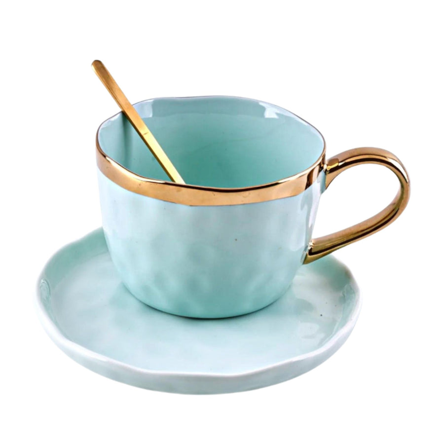 PREMIUM TEXTURED GOLDEN RIM MUG Mugs CandyFlossstores SKY BLUE 