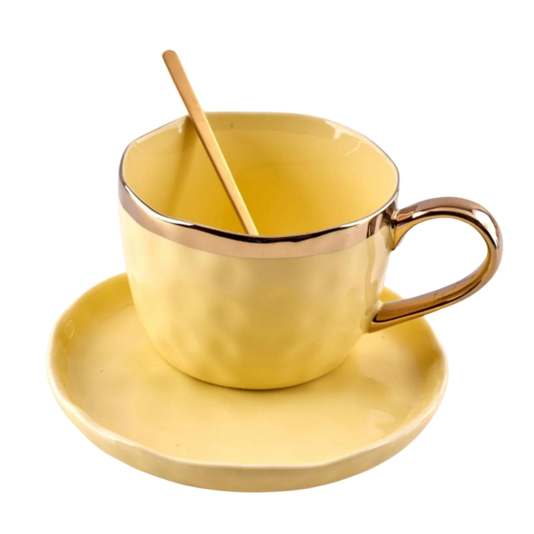 PREMIUM TEXTURED GOLDEN RIM MUG Mugs CandyFlossstores YELLOW 