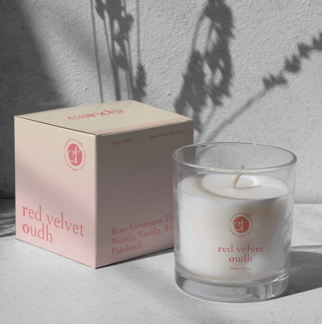 Scented Soy Candle - Red Velvet Oudh (250 GM) scented candles CandyFlossstores 