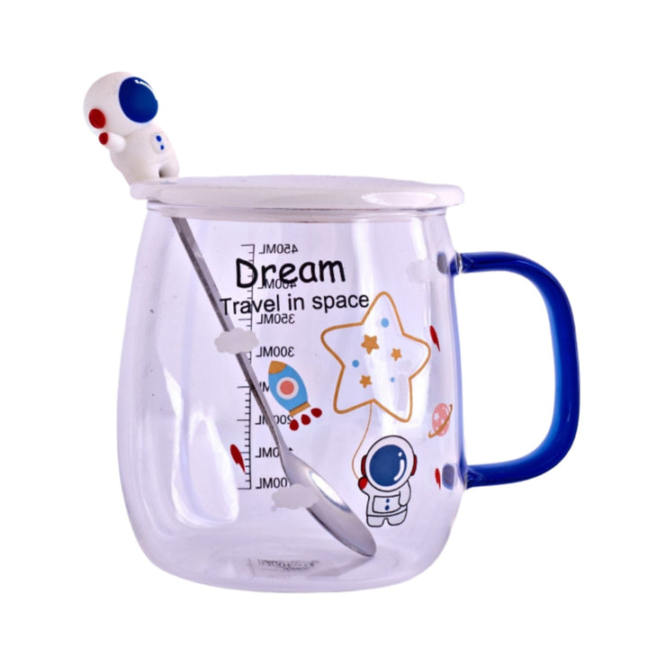 Travel in space glass mug with spoon set