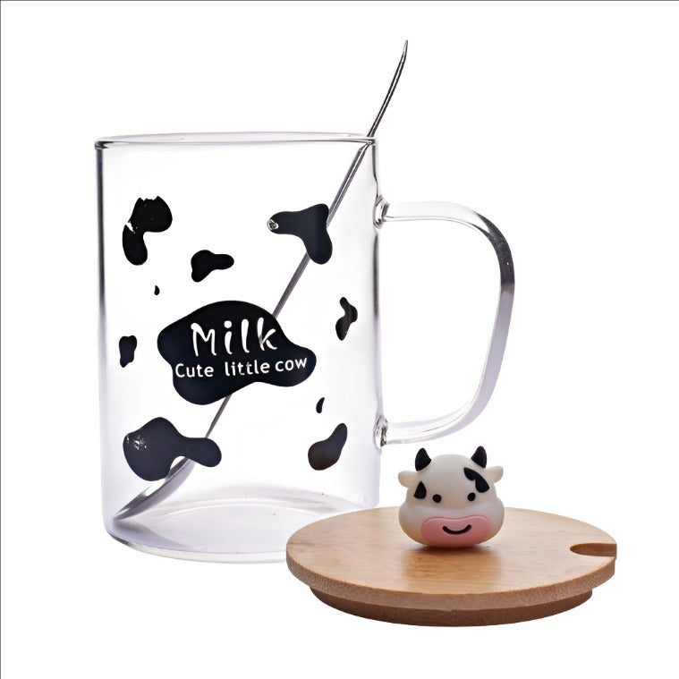 Glass mug with a cow print from candy floss