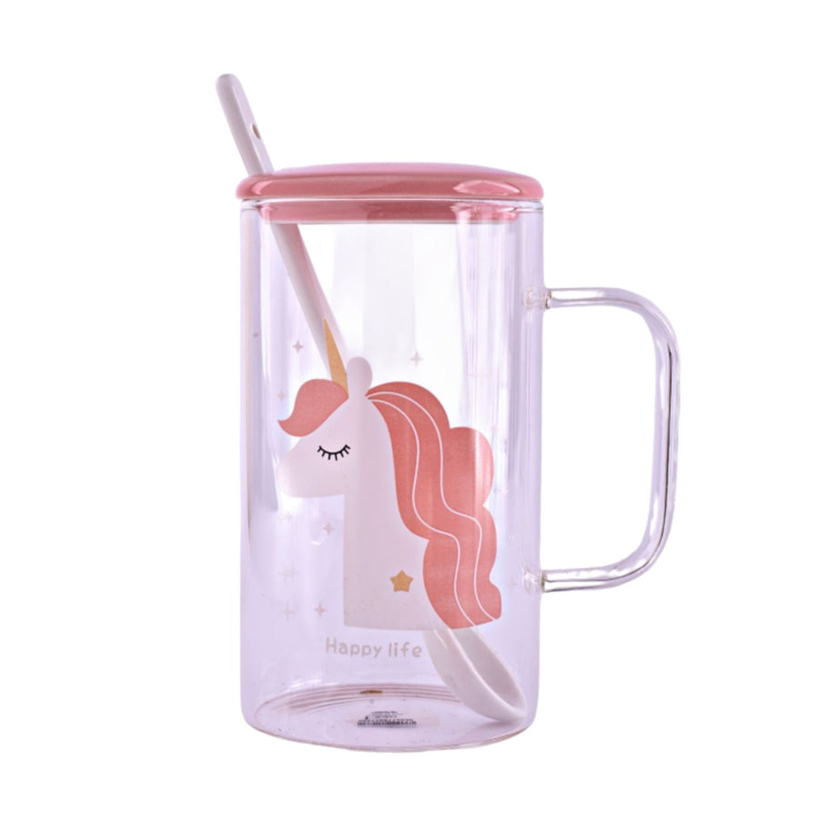 Glass mug set with unicorn design
